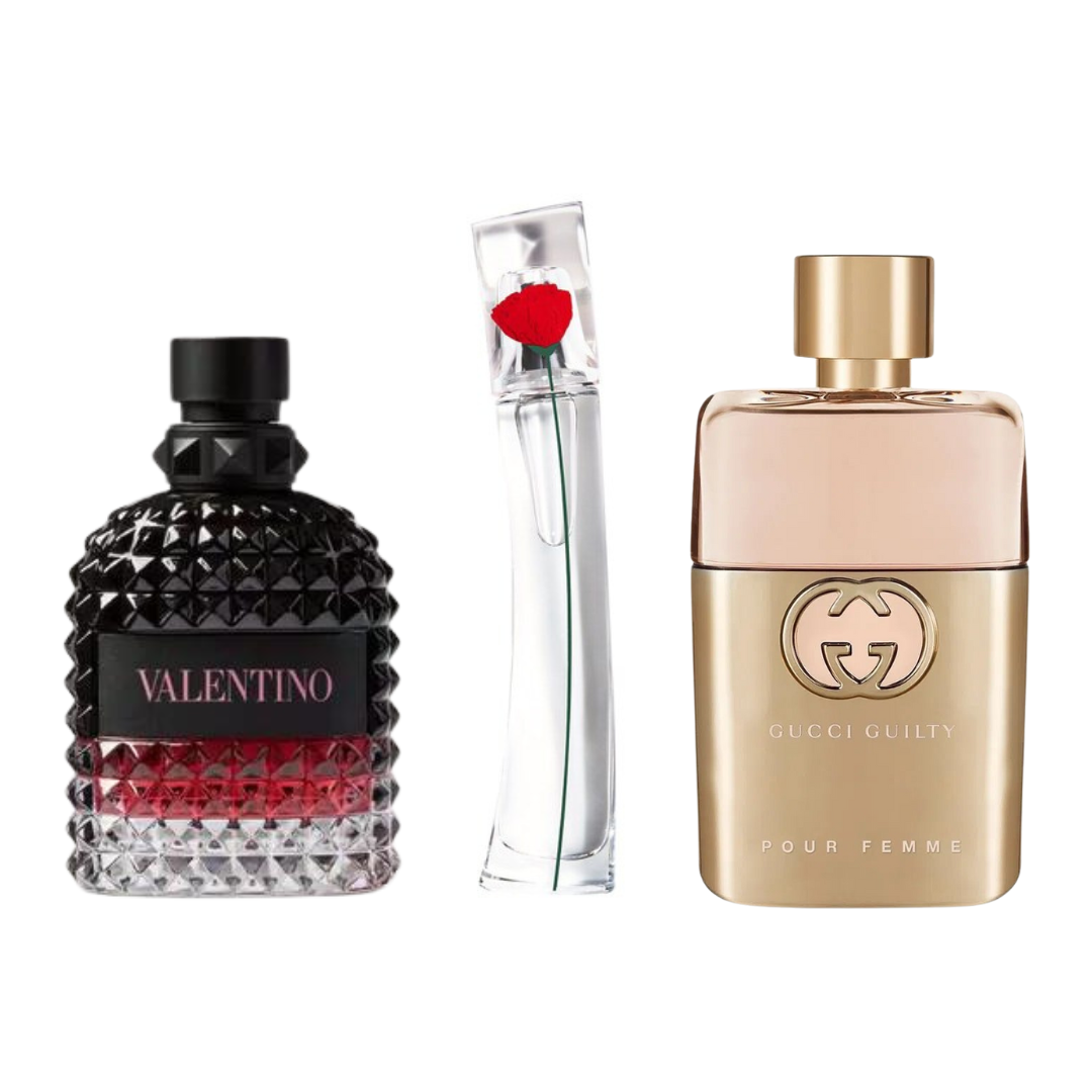 Conjunto de 3 perfumes | Gucci Guilty, Valentino Intense, Flower Kenzo 100 ml